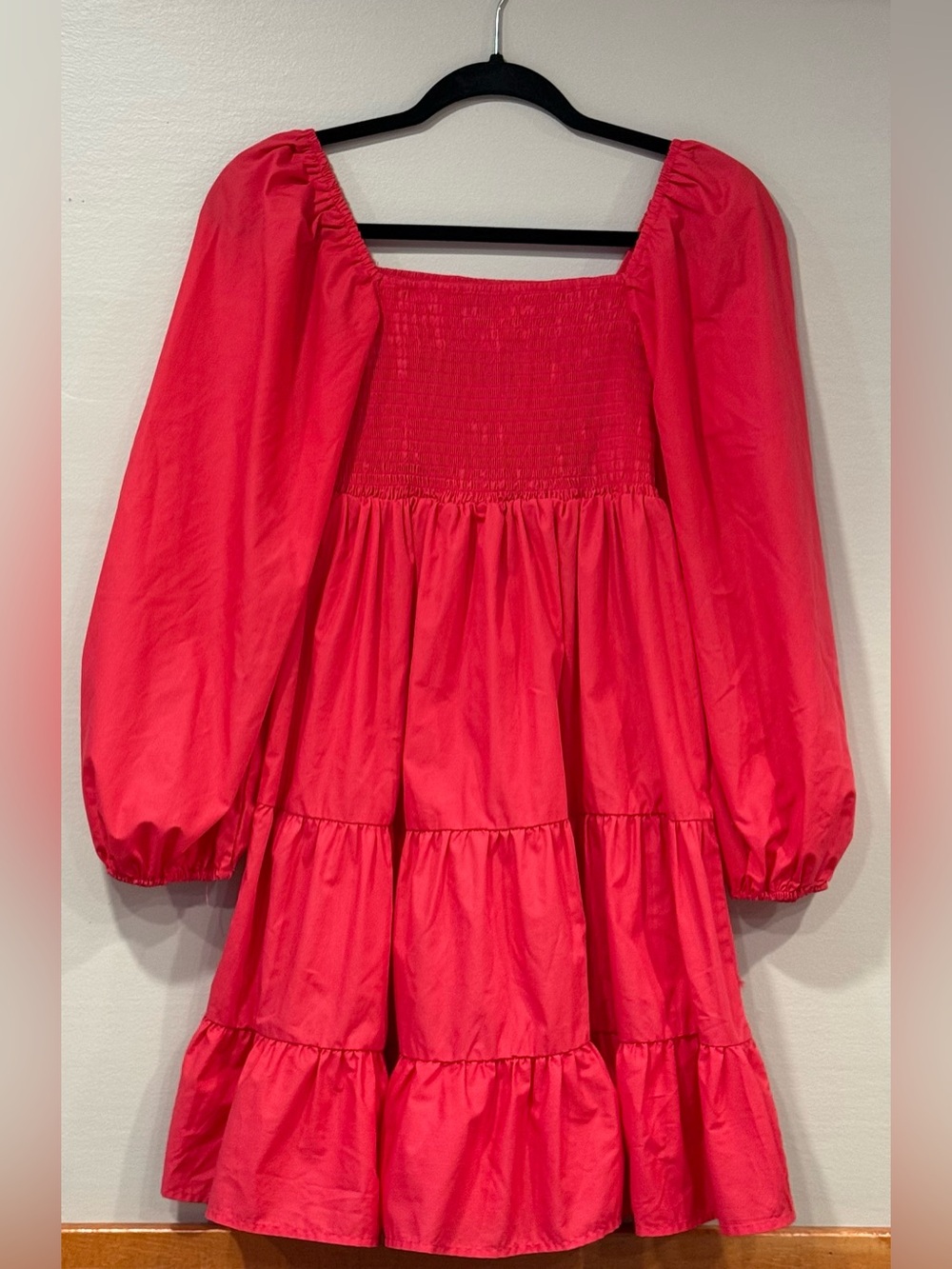 SHEIN Women's Red / Pink Smocked Tiered Puff Sleeve Mini Dress Size Medium